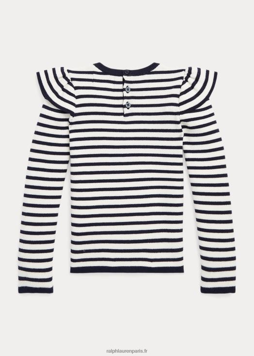 pull rayé en coton à volants 46T60T7435 enfants Ralph Lauren rl bleu marine/crème club house