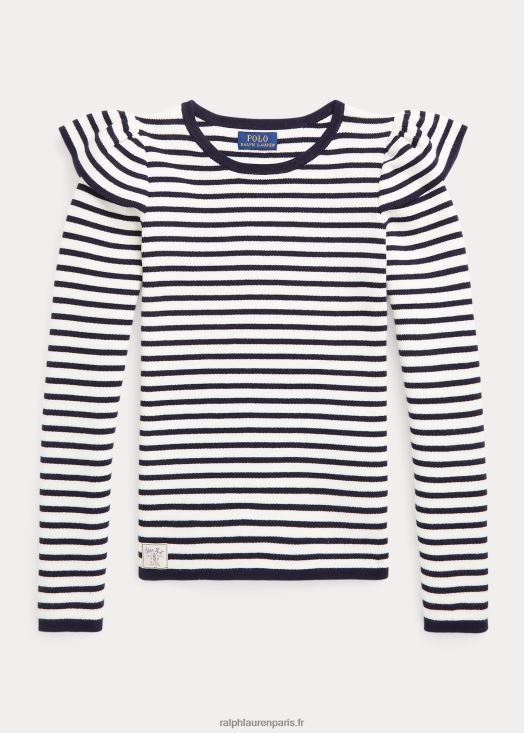 pull rayé en coton à volants 46T60T7594 enfants Ralph Lauren rl bleu marine/crème club house