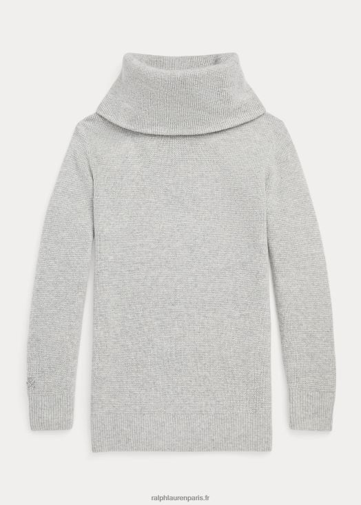 pull tunique à col roulé en maille gaufrée 46T60T7623 enfants Ralph Lauren printemps gris chiné