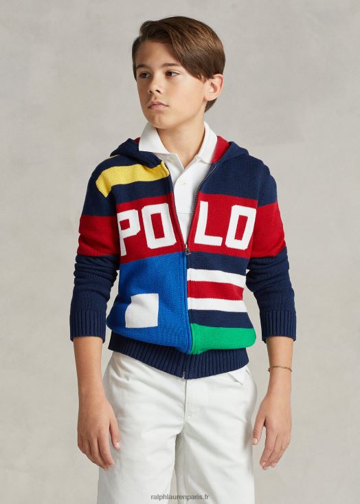 pull zippé en coton color-block 46T60T6557 enfants Ralph Lauren multi bleu marine raffiné