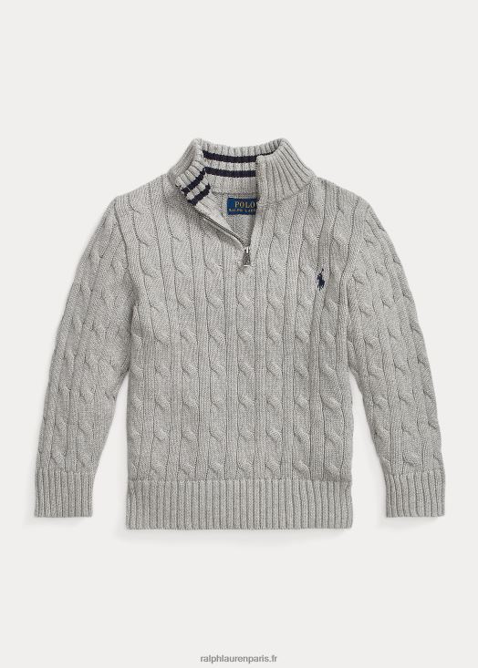 pull zippé en coton à maille torsadée 46T60T6510 enfants Ralph Lauren andover bruyère