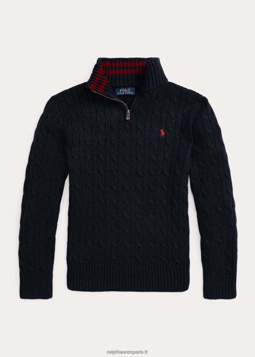 pull zippé en coton à maille torsadée 46T60T6651 enfants Ralph Lauren marine rl