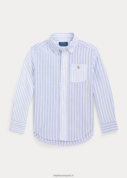 chemise amusante en coton oxford à rayures 46T60T6506 enfants Ralph Lauren funshirt bleu