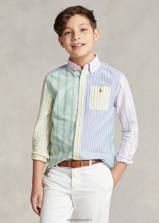 chemise amusante en coton oxford à rayures 46T60T6553 enfants Ralph Lauren funshirt à rayures