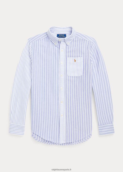 chemise amusante en coton oxford à rayures 46T60T6643 enfants Ralph Lauren funshirt bleu