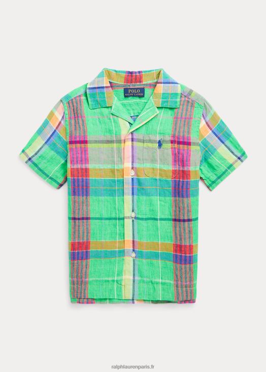 chemise camp en lin à carreaux 46T60T6470 enfants Ralph Lauren multi vert/rose