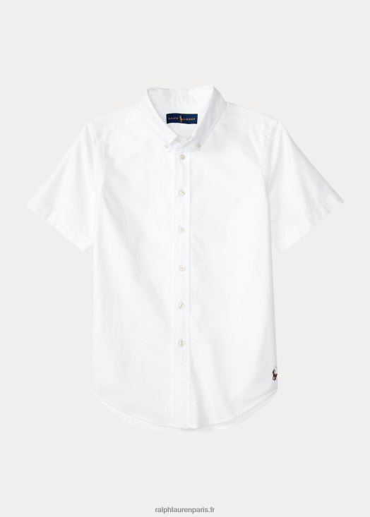 chemise d'uniforme à manches courtes en coton oxford 46T60T6075 enfants Ralph Lauren blanc