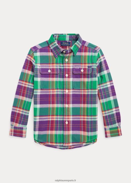 chemise de travail en flanelle à carreaux 46T60T6534 enfants Ralph Lauren multicolore violet/vert