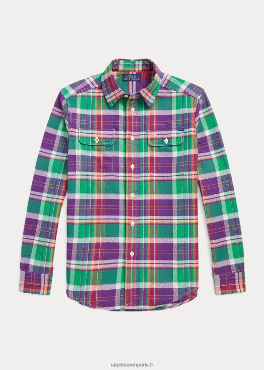 chemise de travail en flanelle à carreaux 46T60T6690 enfants Ralph Lauren multicolore violet/vert