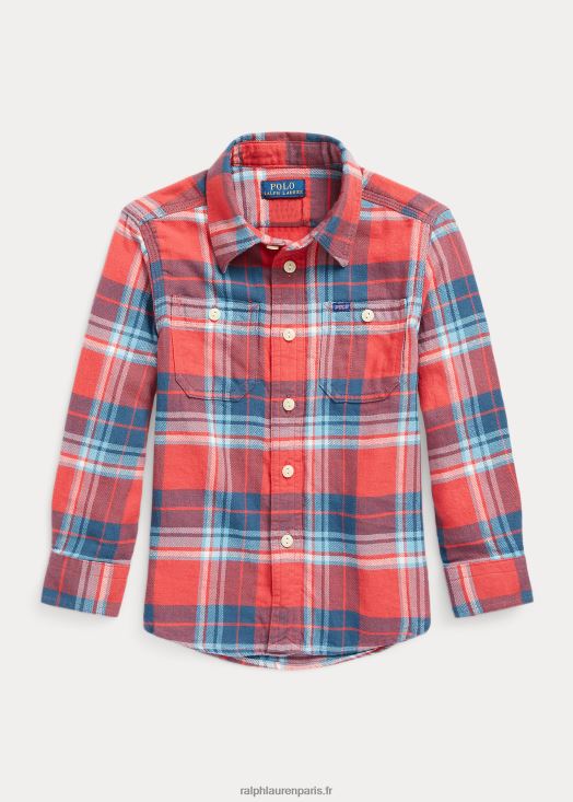 chemise de travail en sergé de coton à carreaux 46T60T9903 enfants Ralph Lauren multicolore rouge/bleu