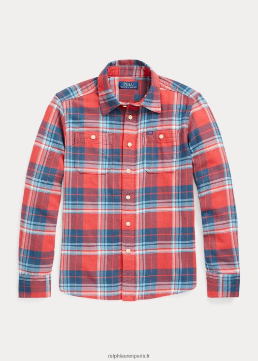 chemise de travail en sergé de coton à carreaux 46T60T9931 enfants Ralph Lauren multicolore rouge/bleu