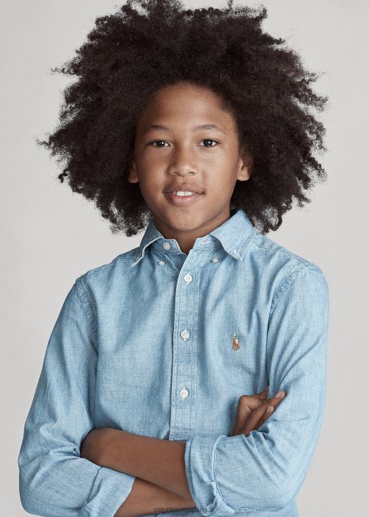 chemise en chambray de coton 46T60T6070 enfants Ralph Lauren bleu clair