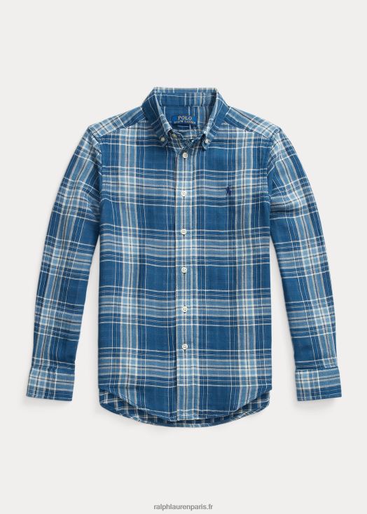 chemise en coton double face à carreaux 46T60T9927 enfants Ralph Lauren multi bleu/marine