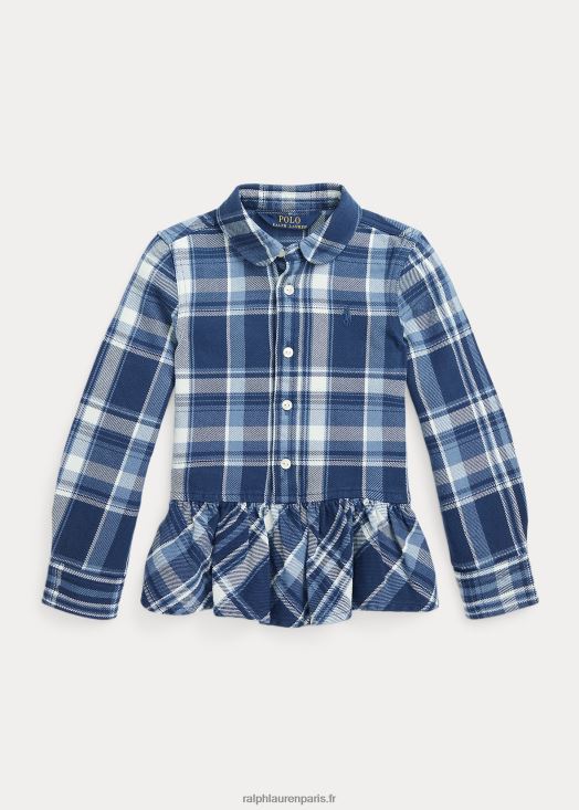 chemise en coton à ourlet basque à carreaux 46T60T7453 enfants Ralph Lauren multi bleu/crème