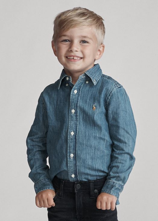 chemise en jean de coton 46T60T5708 enfants Ralph Lauren bleu foncé
