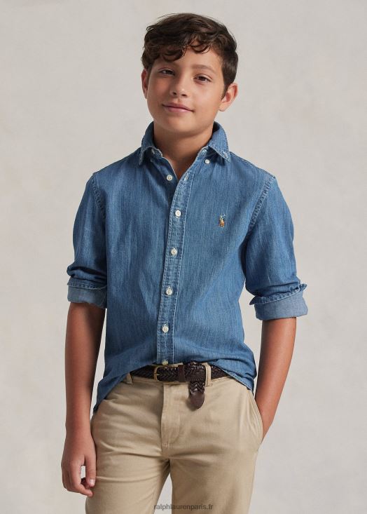 chemise en jean de coton 46T60T6059 enfants Ralph Lauren bleu foncé