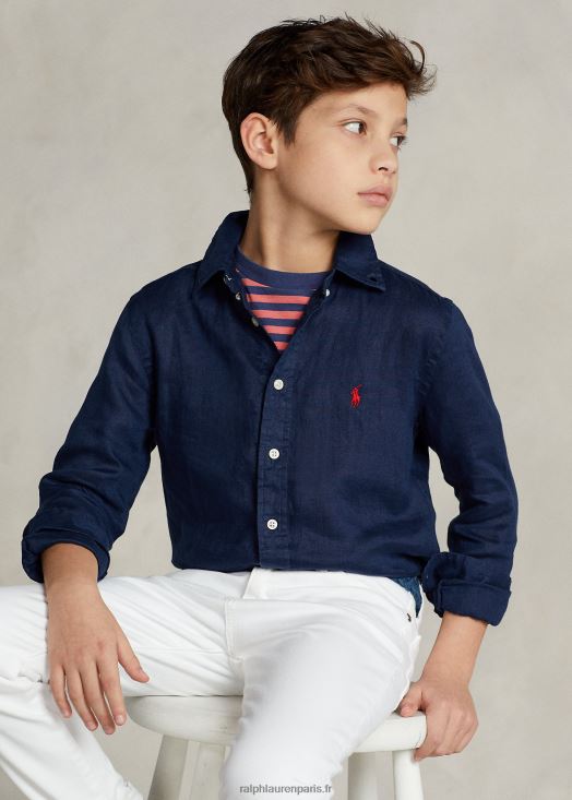 chemise en lin 46T60T5639 enfants Ralph Lauren marine de newport