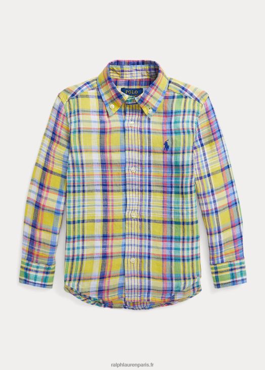 chemise en lin à carreaux 46T60T6471 enfants Ralph Lauren multi jaune/vert