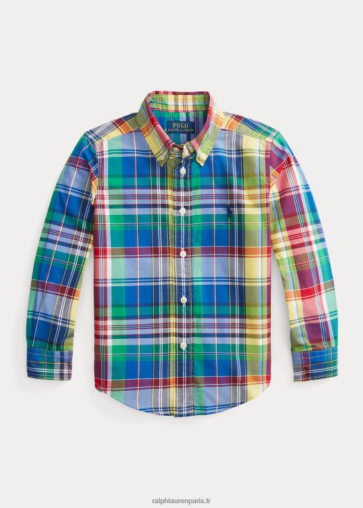 chemise en popeline de coton à carreaux 46T60T6473 enfants Ralph Lauren multi royal/marine