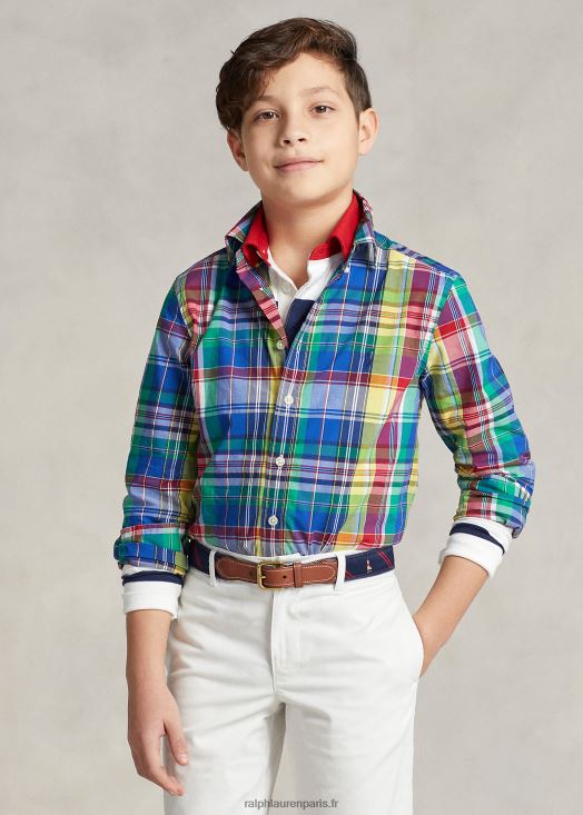 chemise en popeline de coton à carreaux 46T60T6554 enfants Ralph Lauren multi royal/marine