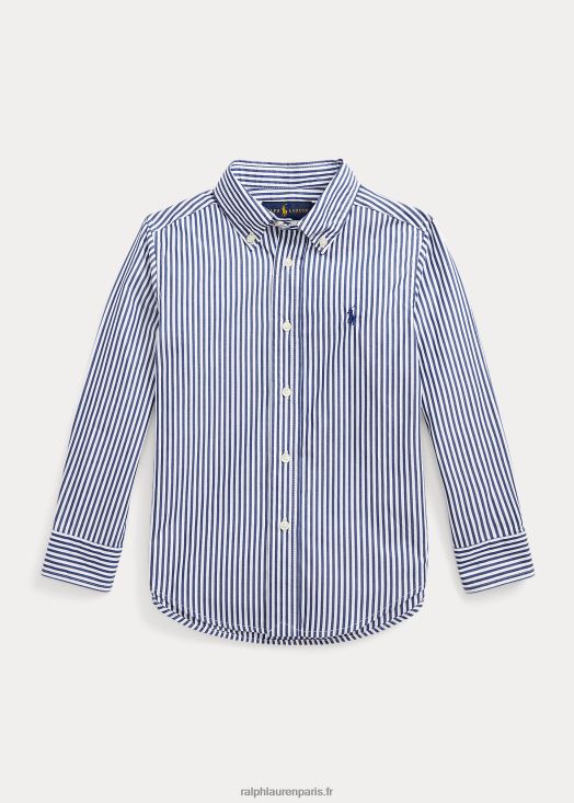chemise en popeline de coton à rayures 46T60T6462 enfants Ralph Lauren 4655a marine/blanc