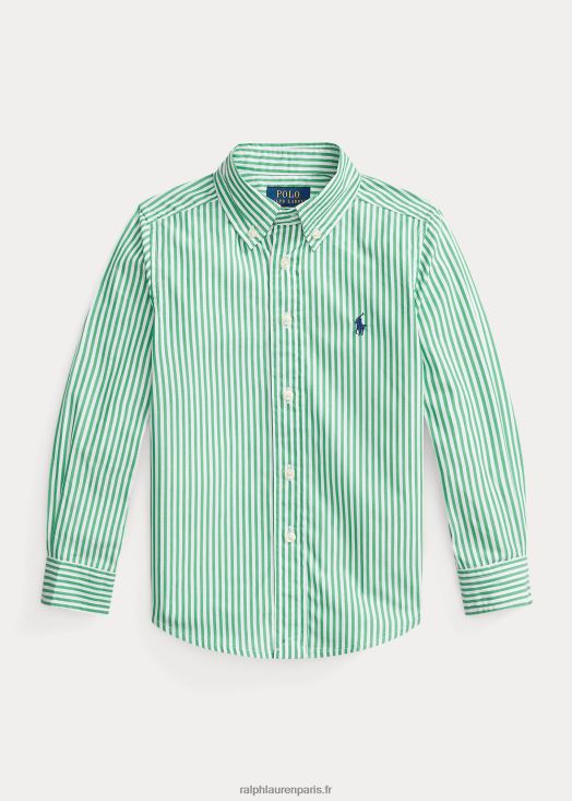 chemise en popeline de coton à rayures 46T60T6463 enfants Ralph Lauren vert blanc
