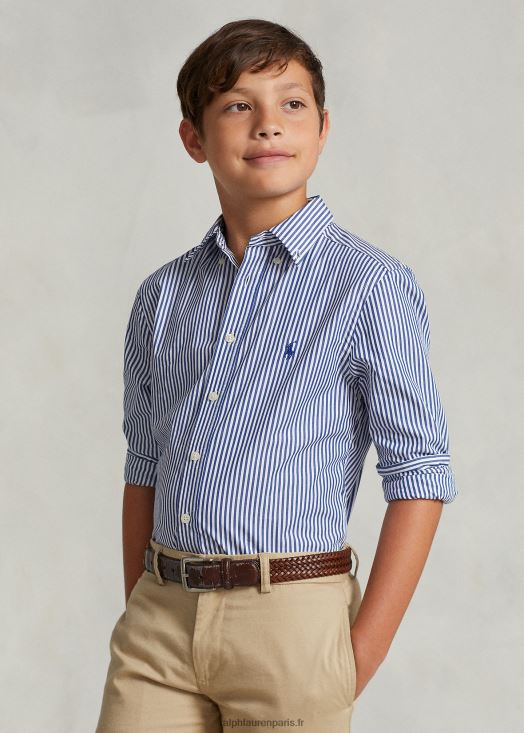 chemise en popeline de coton à rayures 46T60T6546 enfants Ralph Lauren marine/blanc