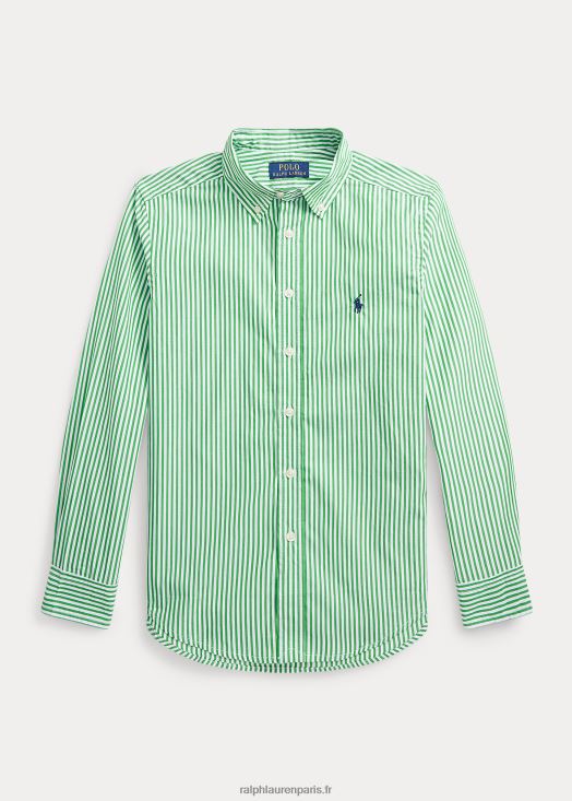 chemise en popeline de coton à rayures 46T60T6595 enfants Ralph Lauren vert blanc