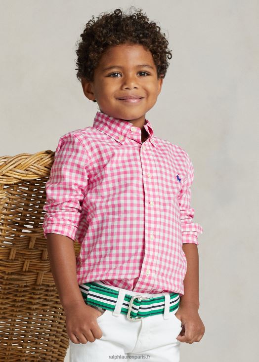 chemise en popeline de coton vichy 46T60T6423 enfants Ralph Lauren station rose/blanc