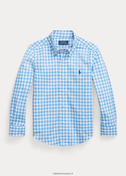 chemise en popeline de coton vichy 46T60T6424 enfants Ralph Lauren bleu blanc