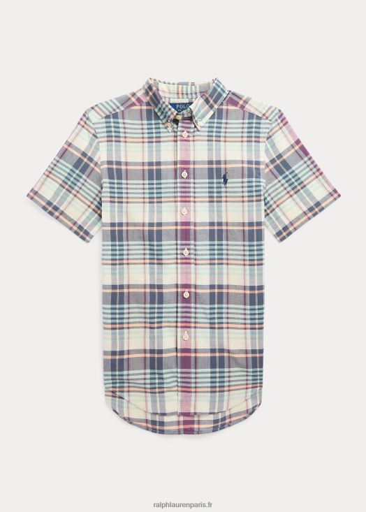 chemise manches courtes en madras de coton indigo 46T60T6108 enfants Ralph Lauren multi crème/marine