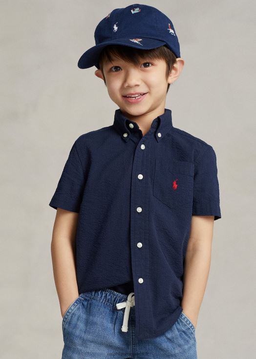 chemise à manches courtes en seersucker de coton 46T60T6416 enfants Ralph Lauren marine astoria