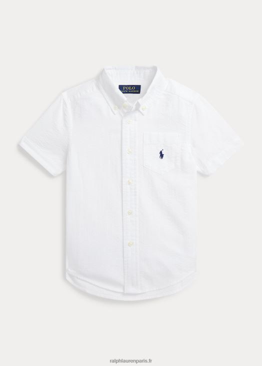 chemise à manches courtes en seersucker de coton 46T60T6417 enfants Ralph Lauren blanc