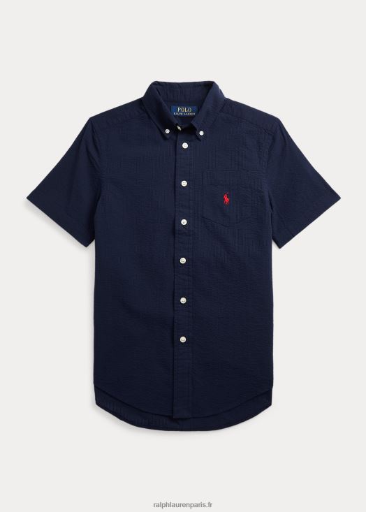 chemise à manches courtes en seersucker de coton 46T60T6587 enfants Ralph Lauren marine astoria