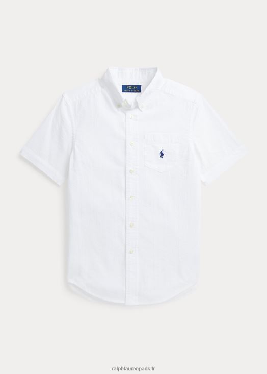 chemise à manches courtes en seersucker de coton 46T60T6588 enfants Ralph Lauren blanc