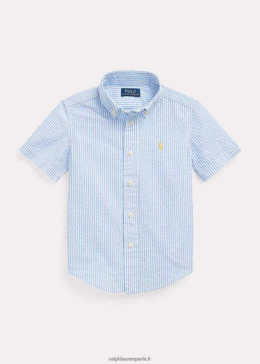 chemise à manches courtes en seersucker rayé 46T60T6422 enfants Ralph Lauren bleu blanc