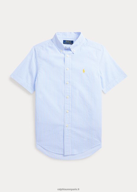 chemise à manches courtes en seersucker rayé 46T60T6594 enfants Ralph Lauren bleu blanc