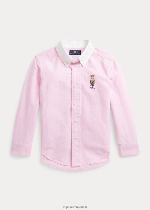 chemise oxford en coton polo bear 46T60T6464 enfants Ralph Lauren nouveau rose avec col blanc
