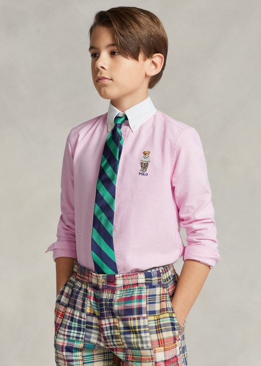chemise oxford en coton polo bear 46T60T6551 enfants Ralph Lauren nouveau rose avec col blanc