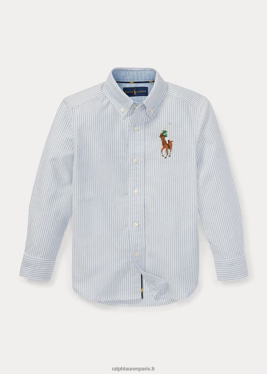 chemise oxford rayée big pony 46T60T5940 enfants Ralph Lauren bande bleue/blanche