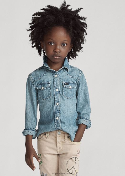 chemise western en denim de coton 46T60T6735 enfants Ralph Lauren bleu