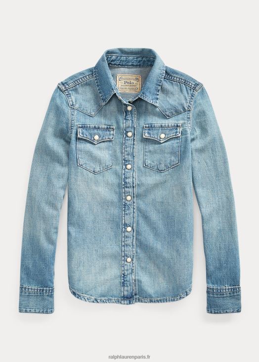 chemise western en denim de coton 46T60T7205 enfants Ralph Lauren bleu