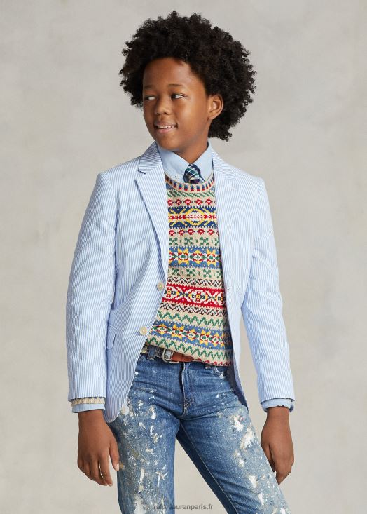 veste de costume polo en seersucker de coton 46T60T6007 enfants Ralph Lauren bleu blanc