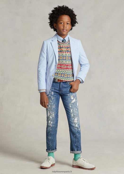 veste de costume polo en seersucker de coton 46T60T6007 enfants Ralph Lauren bleu blanc