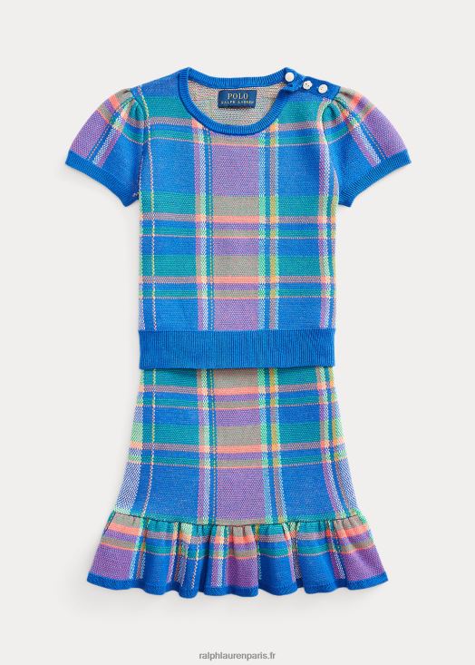 ensemble pull et jupe en coton à carreaux 46T60T7380 enfants Ralph Lauren étoile saphir