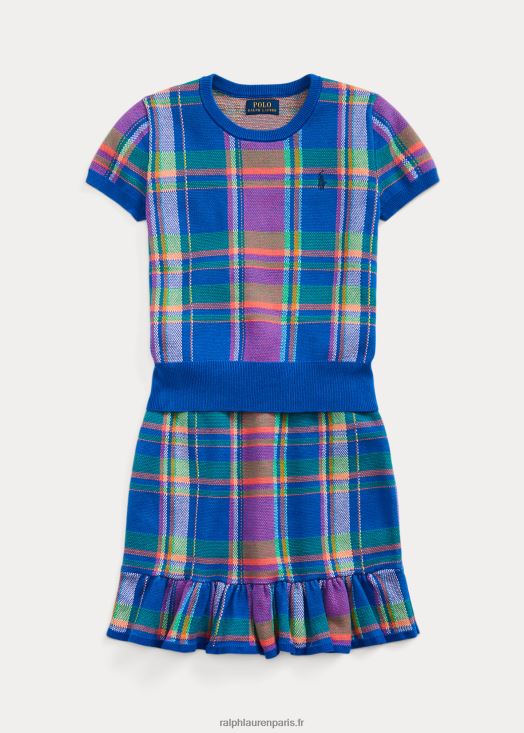 ensemble pull et jupe en coton à carreaux 46T60T7531 enfants Ralph Lauren étoile saphir