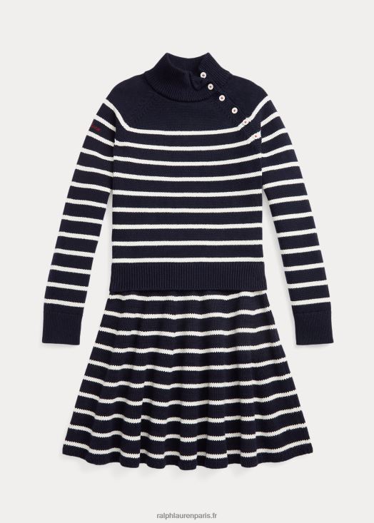 ensemble pull et jupe en coton rayé 46T60T7615 enfants Ralph Lauren rl bleu marine/crème club house