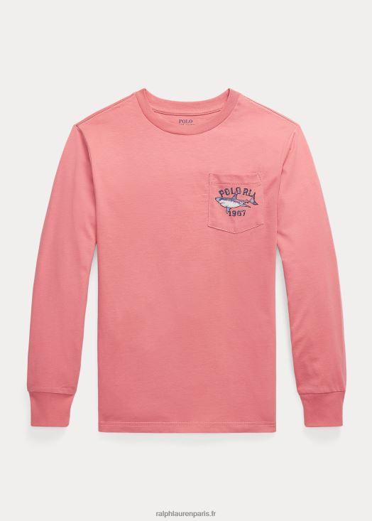 t-shirt à poche en coton à logo 46T60T6116 enfants Ralph Lauren rose du désert
