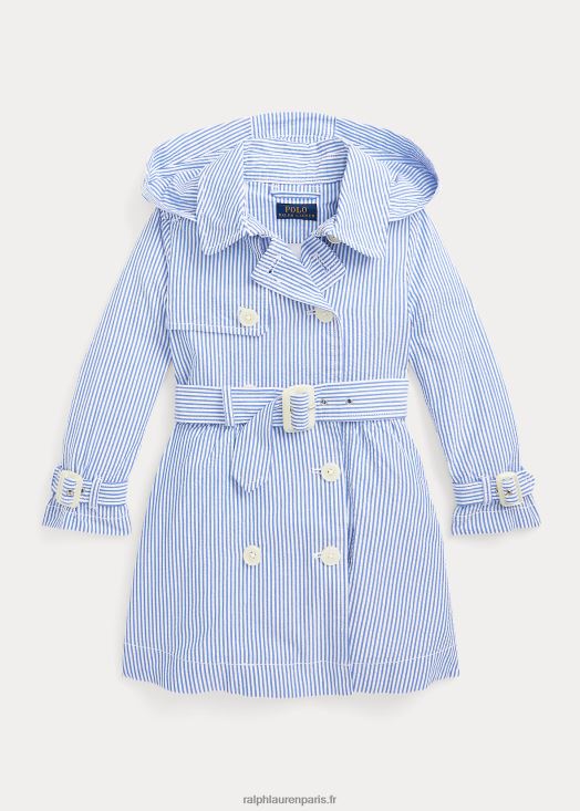 trench à capuche en seersucker 46T60T7349 enfants Ralph Lauren bleu blanc