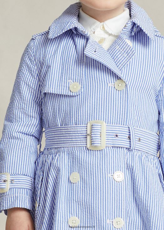 trench à capuche en seersucker 46T60T7349 enfants Ralph Lauren bleu blanc